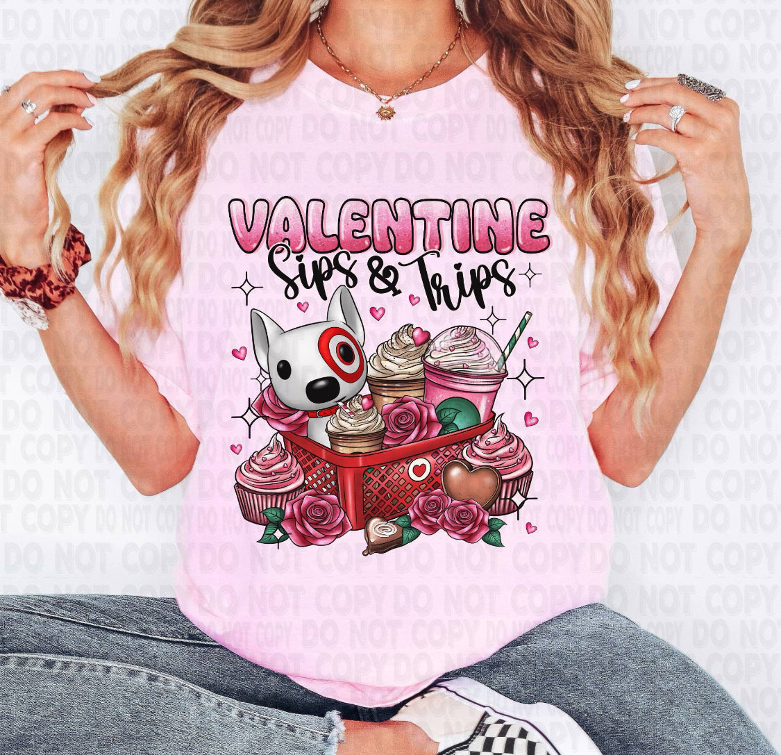 t-shirt Target Starbucks Inspired Pink T-shirt Sweater Valentine Trips And Sips Target Inspired Target Starbucks Lover Valentines Trips and Sips Tshirt, Target Valentines Shirt, Target Lover Shirt, Target Valentine’s shirt.