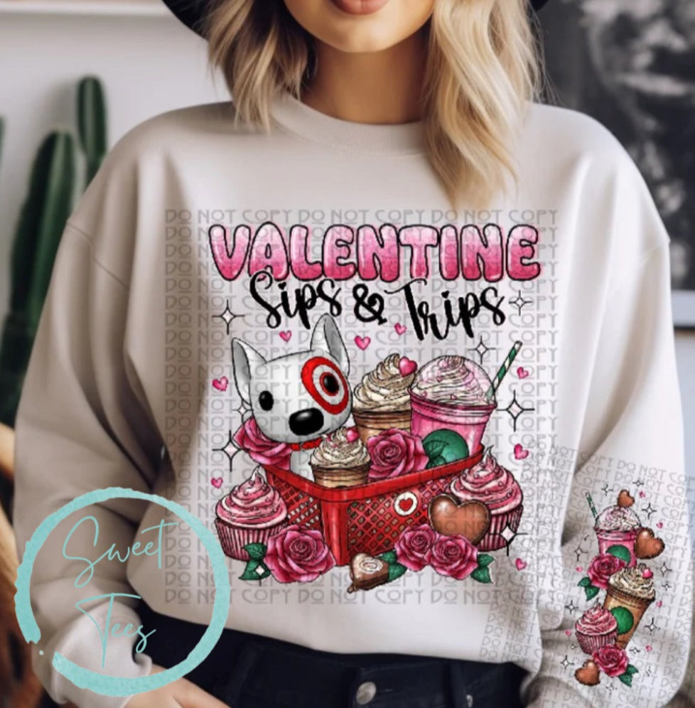 Crewneck Sweatshirt Sweater Valentine Trips And Sips Target Inspired Target Starbucks Lover Valentines Trips and Sips Tshirt, Target Valentines Shirt, Target Lover Shirt, Target Valentine’s shirt.
