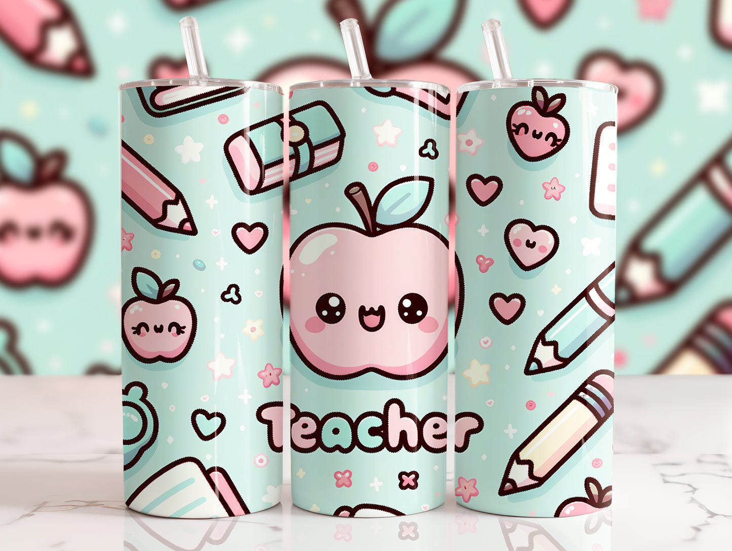 Tumbler 20 Ounce Teacher With Cute Apple