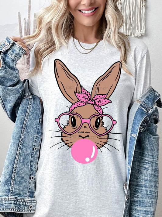 Crewneck Sweater Sweatshirt  T-shirt Easter Bunny Blowing A Bubble Gum Brown Rabbit