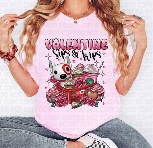 t-shirt Target Starbucks Inspired Pink T-shirt Sweater Valentine Trips And Sips Target Inspired Target Starbucks Lover Valentines Trips and Sips Tshirt, Target Valentines Shirt, Target Lover Shirt, Target Valentine’s shirt.
