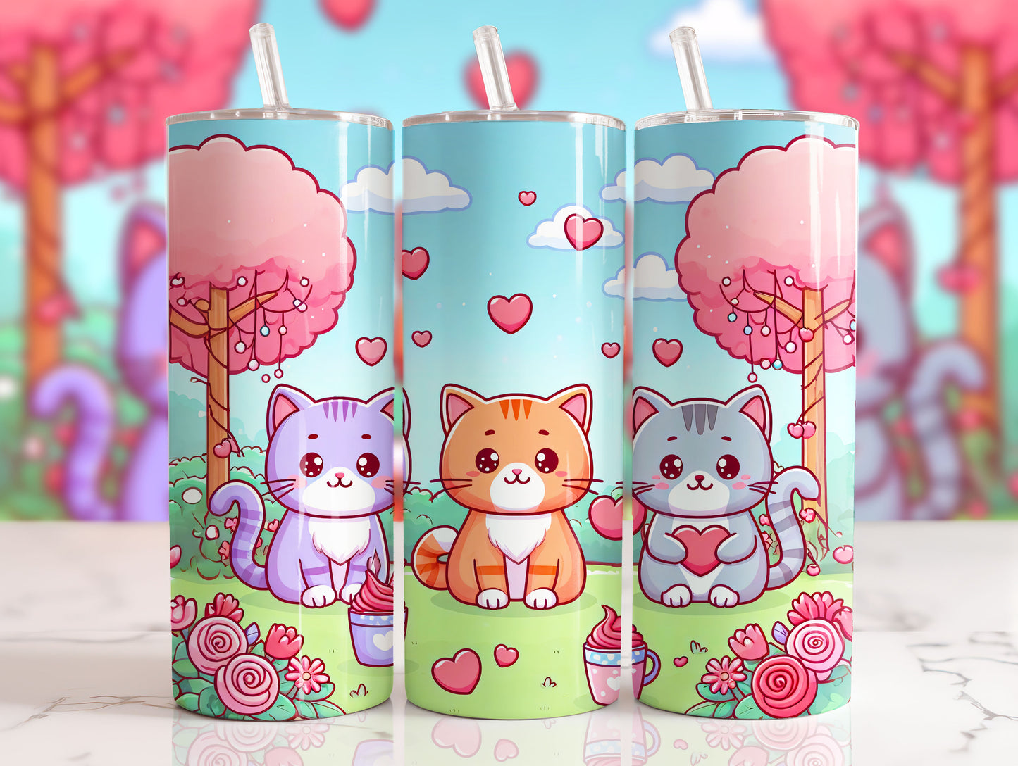 Tumbler 20 Ounce Valentine Kitty Trio