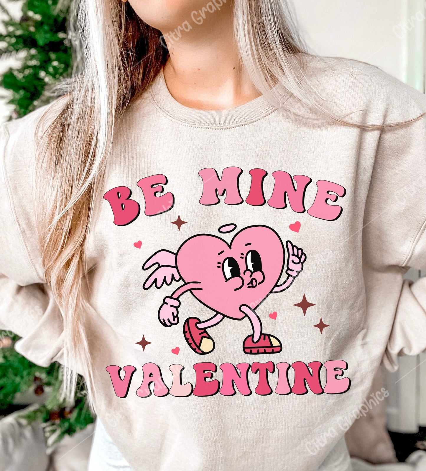 Crewneck Sweatshirt Sweater Be My Valentine Retro Heart