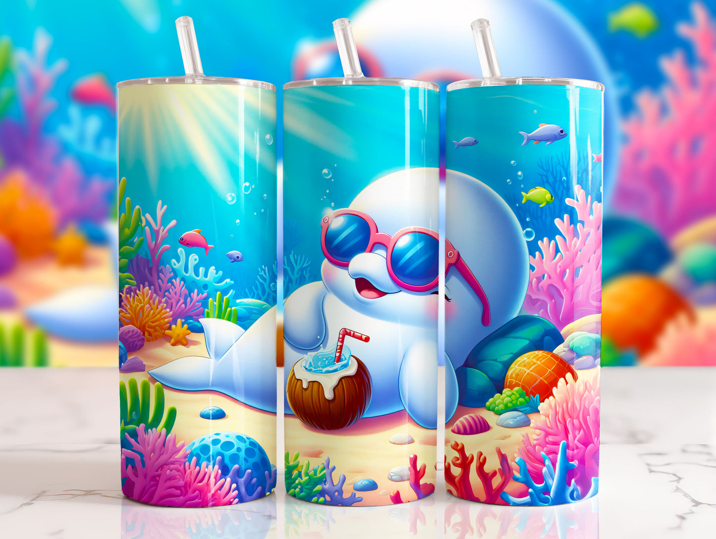 Tumbler 20 Ounce Pomeranian Beluga Whale Sunbathing