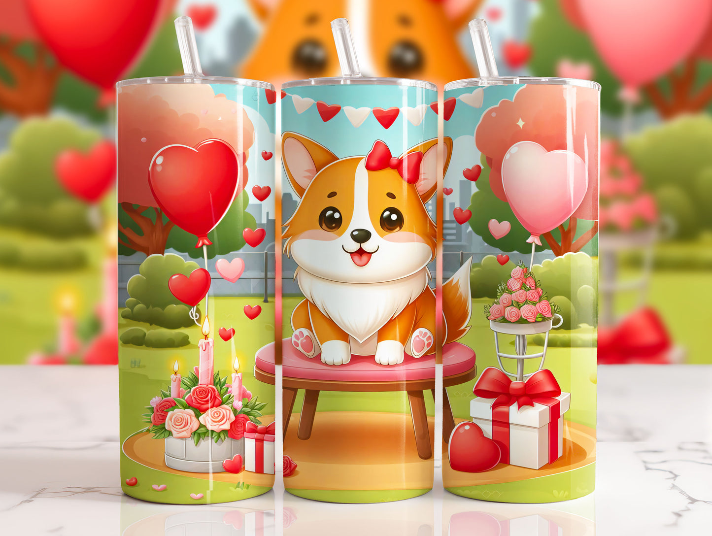 Tumbler 20 Ounce Baby Corgi Valentine