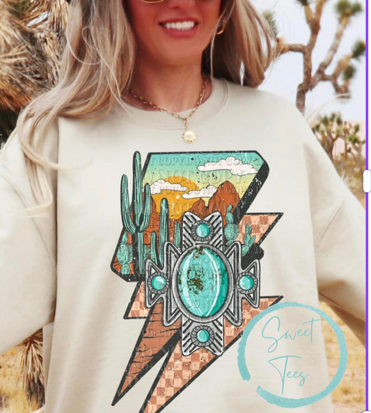 Crewneck Sweater Sweatshirt Country Western Turquoise