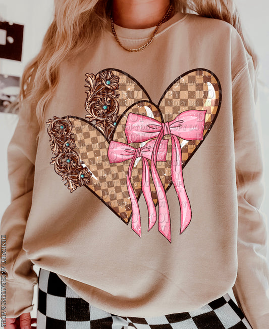 Crewneck Sweatshirt Or T-shirt Heart Bow Checkered