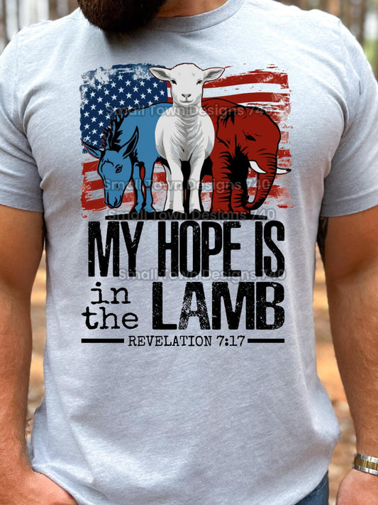 Crewneck Sweater Sweatshirt or T-shirt My Hope Is In The Lamb Revelations 7:17, unisex Christian Shirt