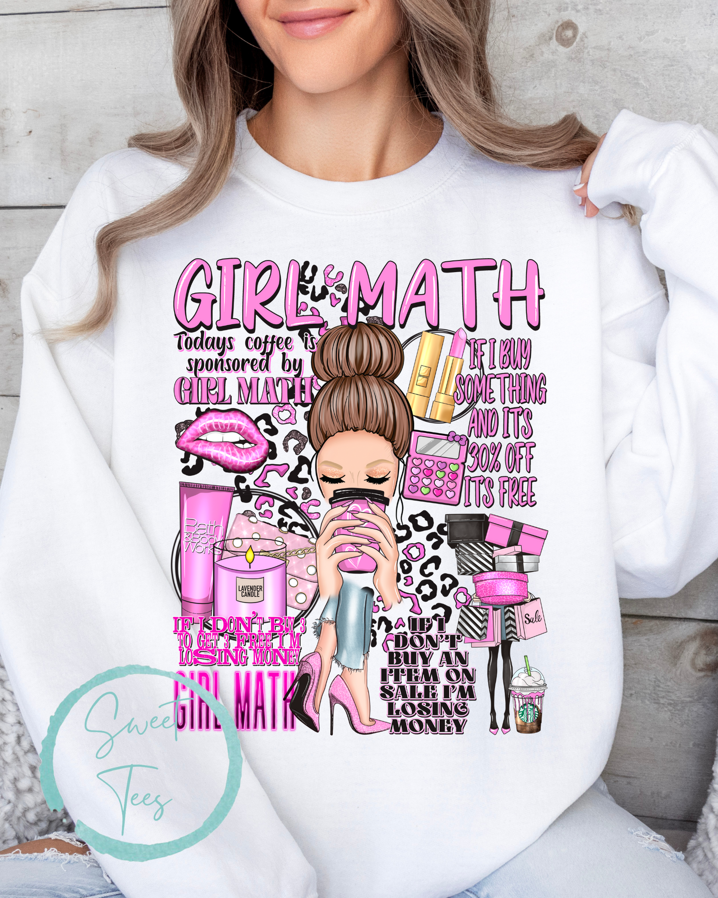 Crewneck Sweatshirt Sweater Girl Math Dark Skin, Light Skin, Blonde, Brunette