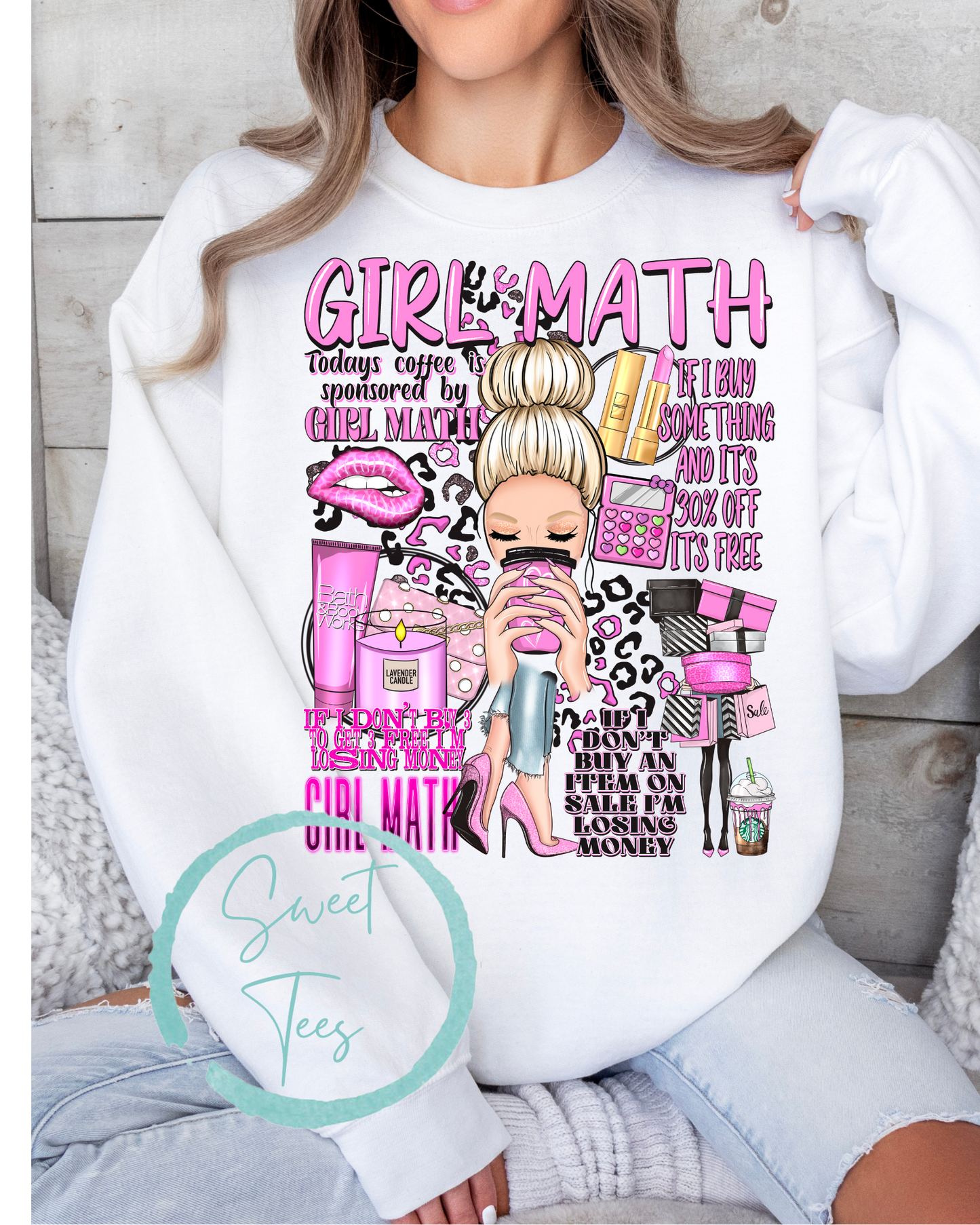 Crewneck Sweatshirt Sweater Girl Math Dark Skin, Light Skin, Blonde, Brunette