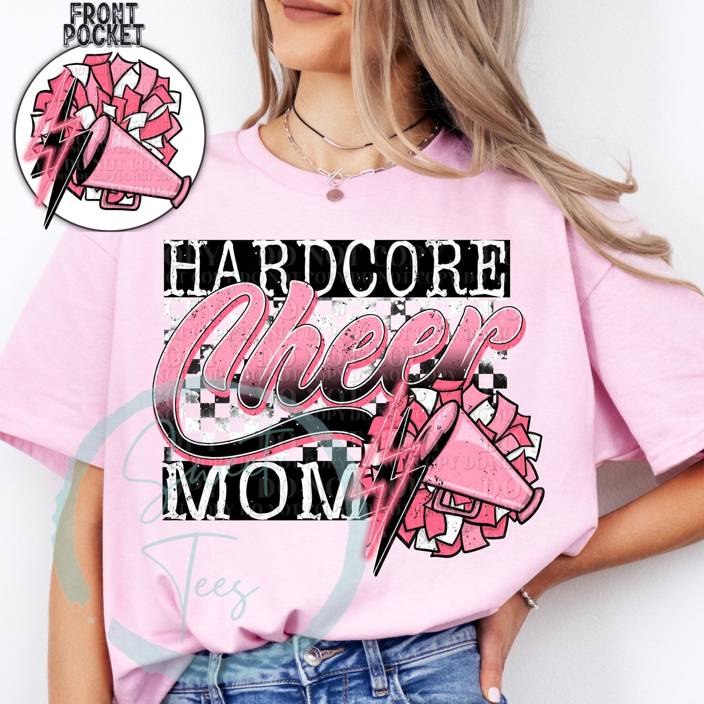 T-shirt Hard Core Cheer Mom Pink Front And Back Design