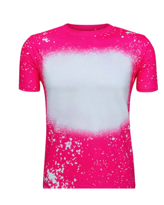 Sublimation Blanks Bleached Blanks Hot Pink Short Sleeve Bleached Tee Shirts