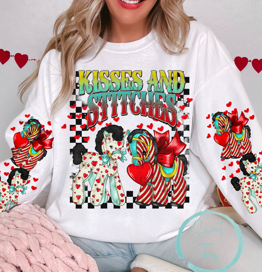 Crewneck Sweatshirt Sweater Valentine Kisses And Stitches
