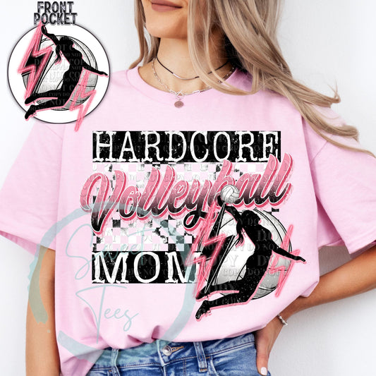 T-shirt Hard Core Volleyball Mom Pink Front And Back Design